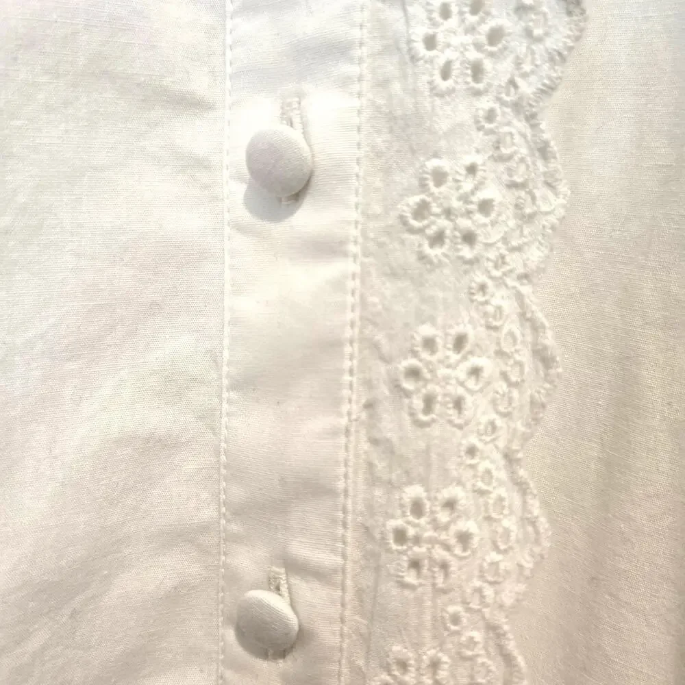 NWT River Island UK White Cotton Ruffle Eyelet Button-Up Mini Dress UK 14 US 10 - Picture 3 of 11